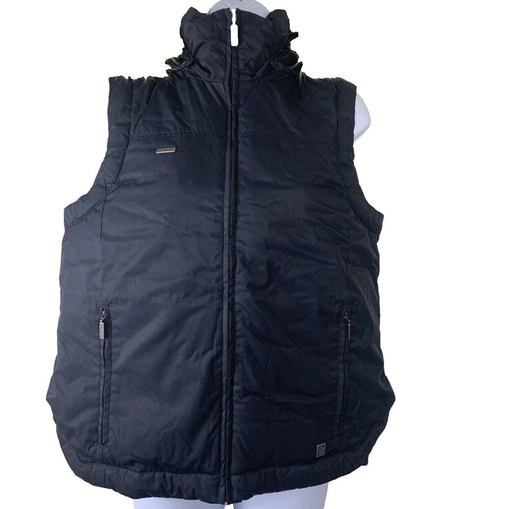 Columbia XCO Women's L Black Down Feather Filled Puffer Vest Faux Fur Trim Hood